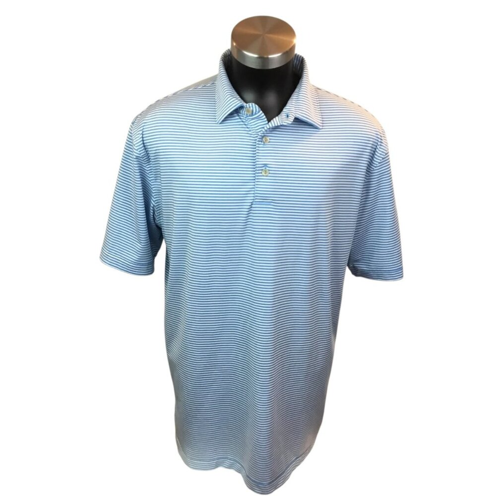 Peter Millar Summer Comfort Blue & White Striped Polo Shirt Mens L